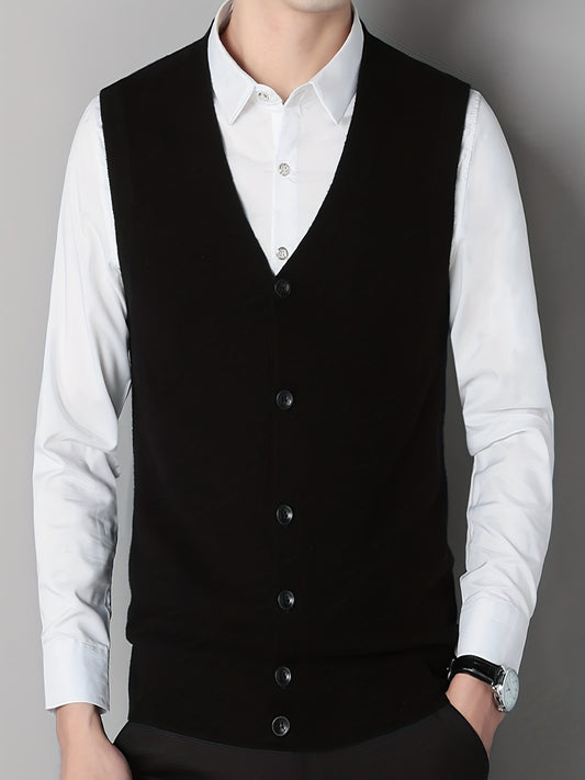 Vintage Style V Neck Button Up Cardigan Vest for Men