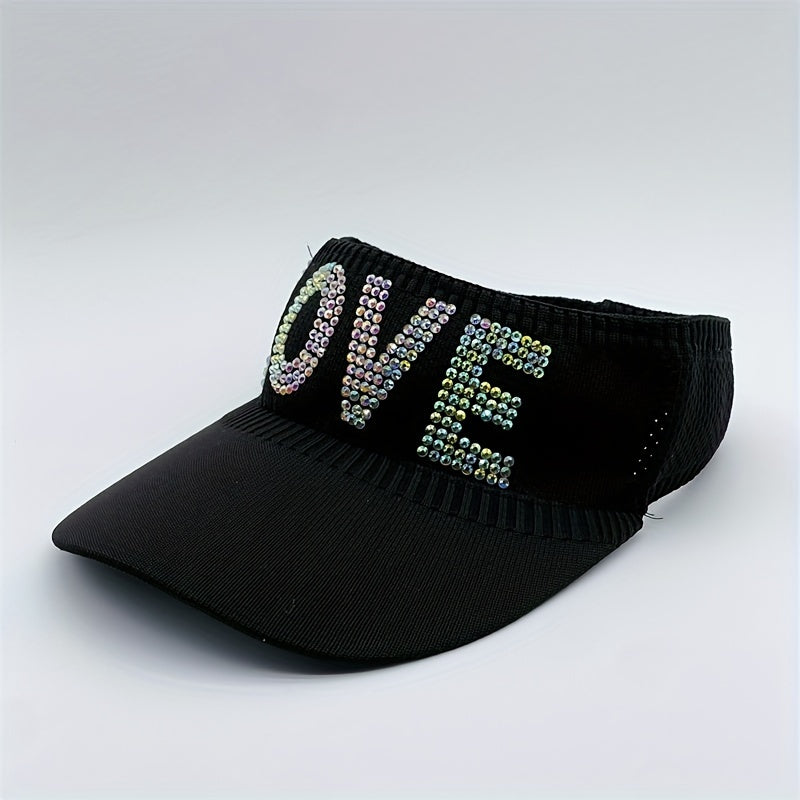 Rhinestone Letter Visor Hat Knitted Elastic Sun Cap