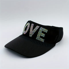 Rhinestone Letter Visor Hat Knitted Elastic Sun Cap