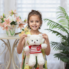 11.8" Lifelike Plush Teddy Bear Brown w/ Striped & Red Accents