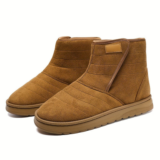 Thermal Fur Lined Snow Boots Suede Mid Calf Boots Round Toe Warm Winter Boots