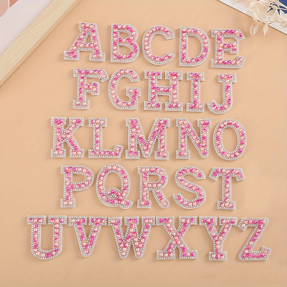 26pcs Pearl Rhinestone Letter Shape Patches DIY Clothing Accessories