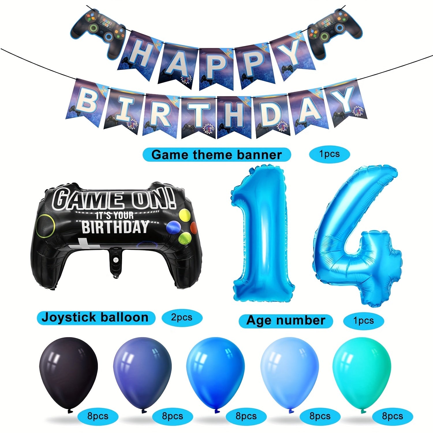 Video Game Party Birthday Decoration Set with Happy Birthday Banner