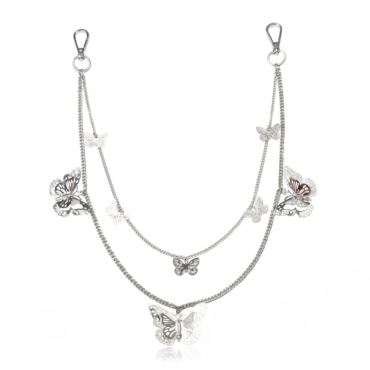 Butterfly Decor Double Layer Pant Chain Pocket Chain Belt Decorative