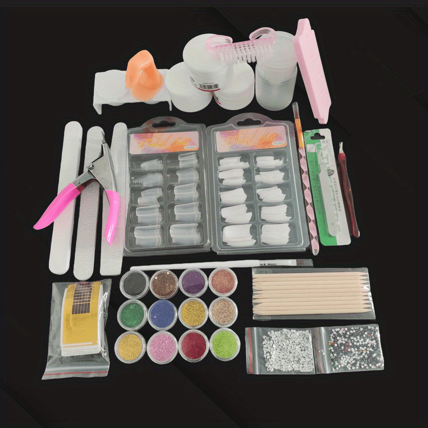 23-in-1 Acrylic Nail Kit: Glitter & Clear Pink Acrylic Powder, Manicure Tools