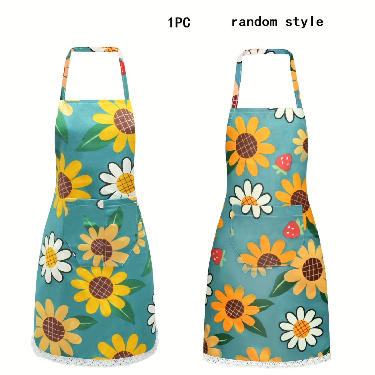 Waterproof Floral Apron with Pocket for Kitchen Gardening and Salon