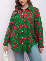  Casual Blouse Women's Plus Allover Print Long Sleeve Button Up Shirt