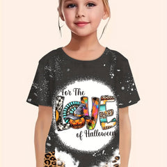 Girls Halloween Print T-shirt Breathable Comfy Pullover