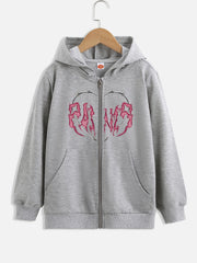 Girls Heart Print Hooded Sweatshirt Jacket with Zipper