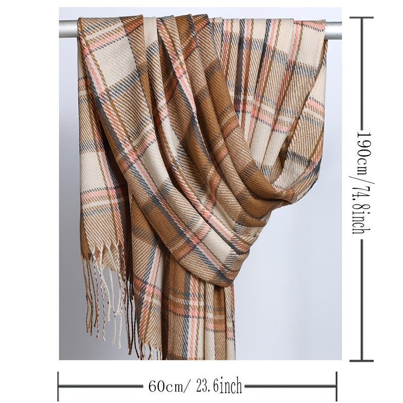 Plaid Tassel Scarf Women's Long Shawl Winter Warm Large Scarf