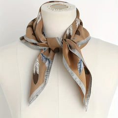 Vintage Feather Print Bandana Shawl Satin Scarf Neckerchief