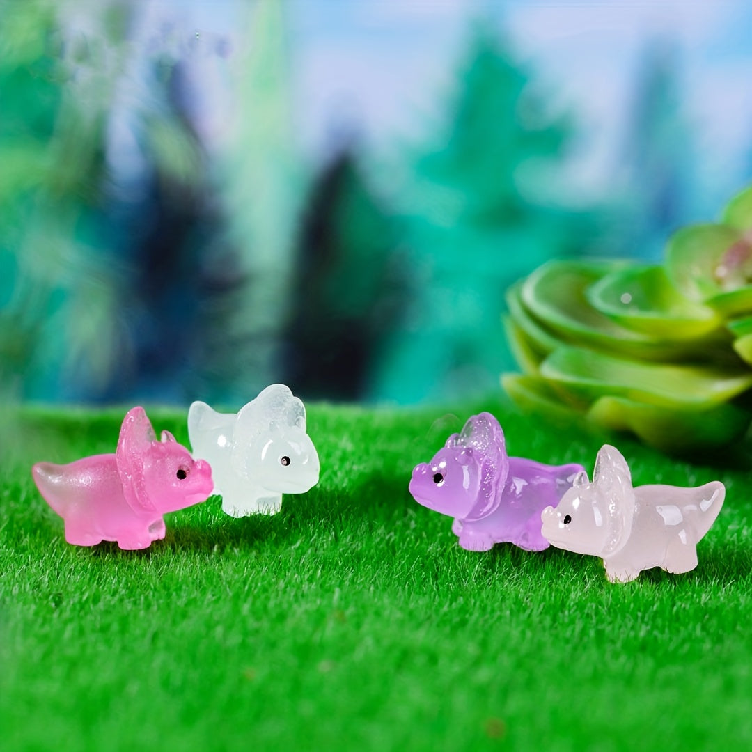8pcs Luminous Dinosaur Resin Crafts Creative Small Ornaments