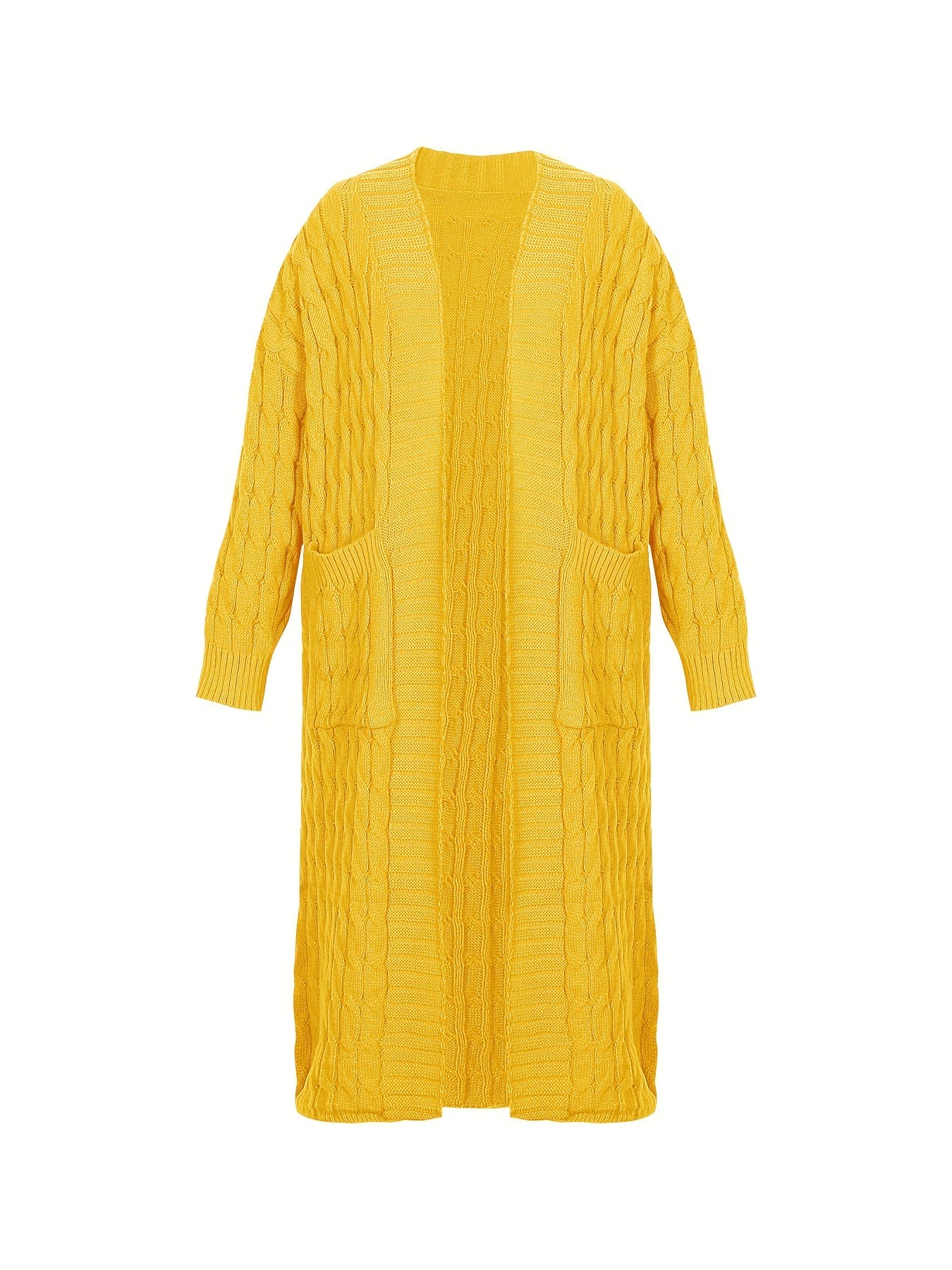  Cable Long Sleeve Open Front Cardigan with Pockets