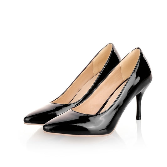 Women's Pointed Toe High Heels Patent Leather Slip On Pumps