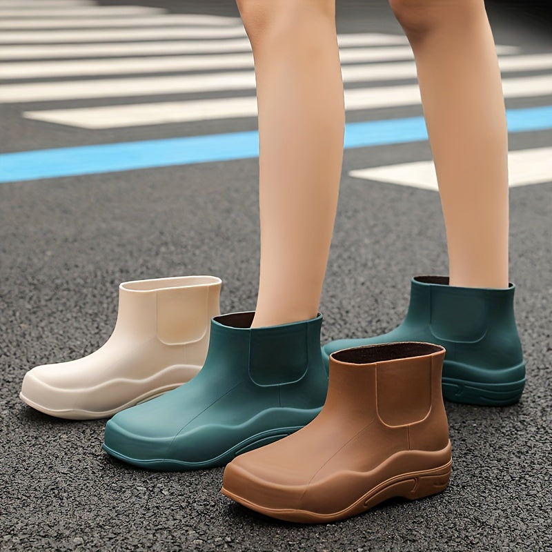 Women's Solid Non-slip Chunky Rain Boots - Waterproof Short Boots