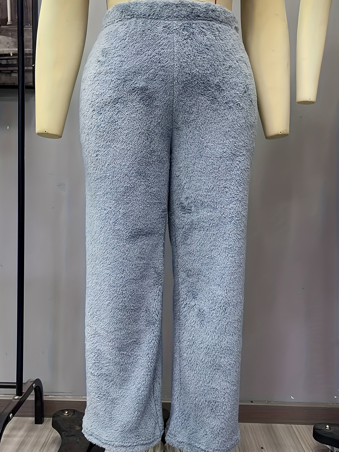 Women's Plus Solid Teddy Fleece High Rise Wide Leg Trousers
