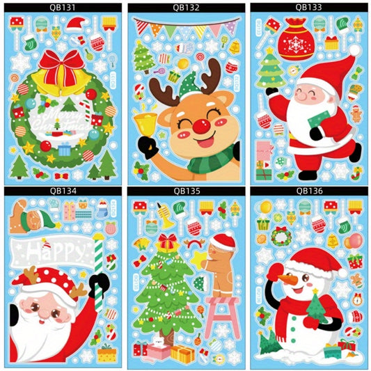 6pcs Christmas Party Decoration Stickers Snowman Elk Window Stickers
