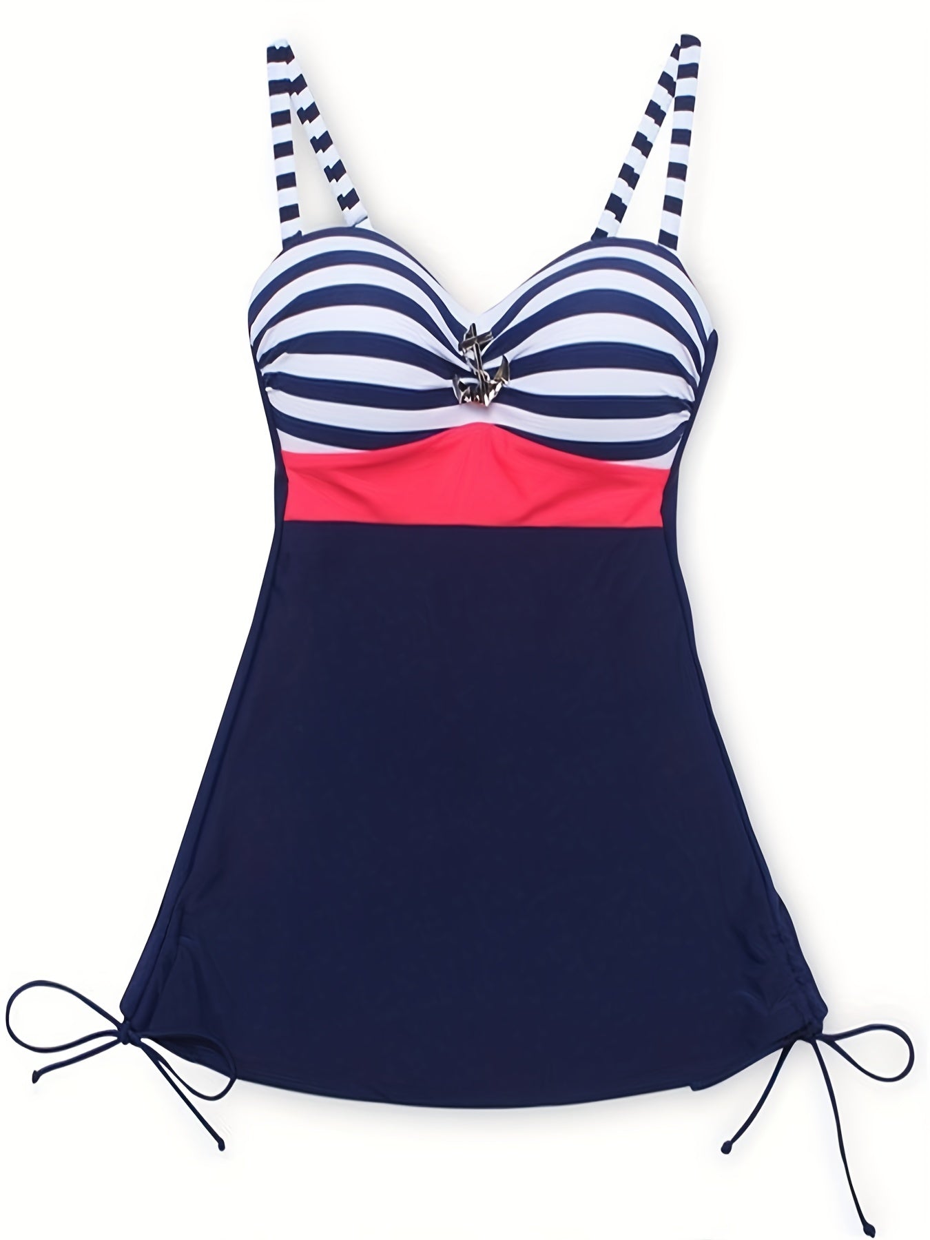Striped Print Tankini Set V Neck Boxer Short Bottom Swimsuit Women's Swimwear