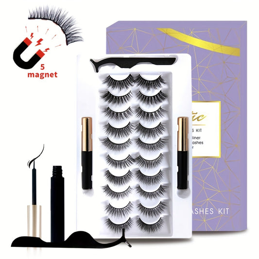 10 Pairs Magnetic False Eyelashes 3D Faux Mink Magnetic Lashes Set