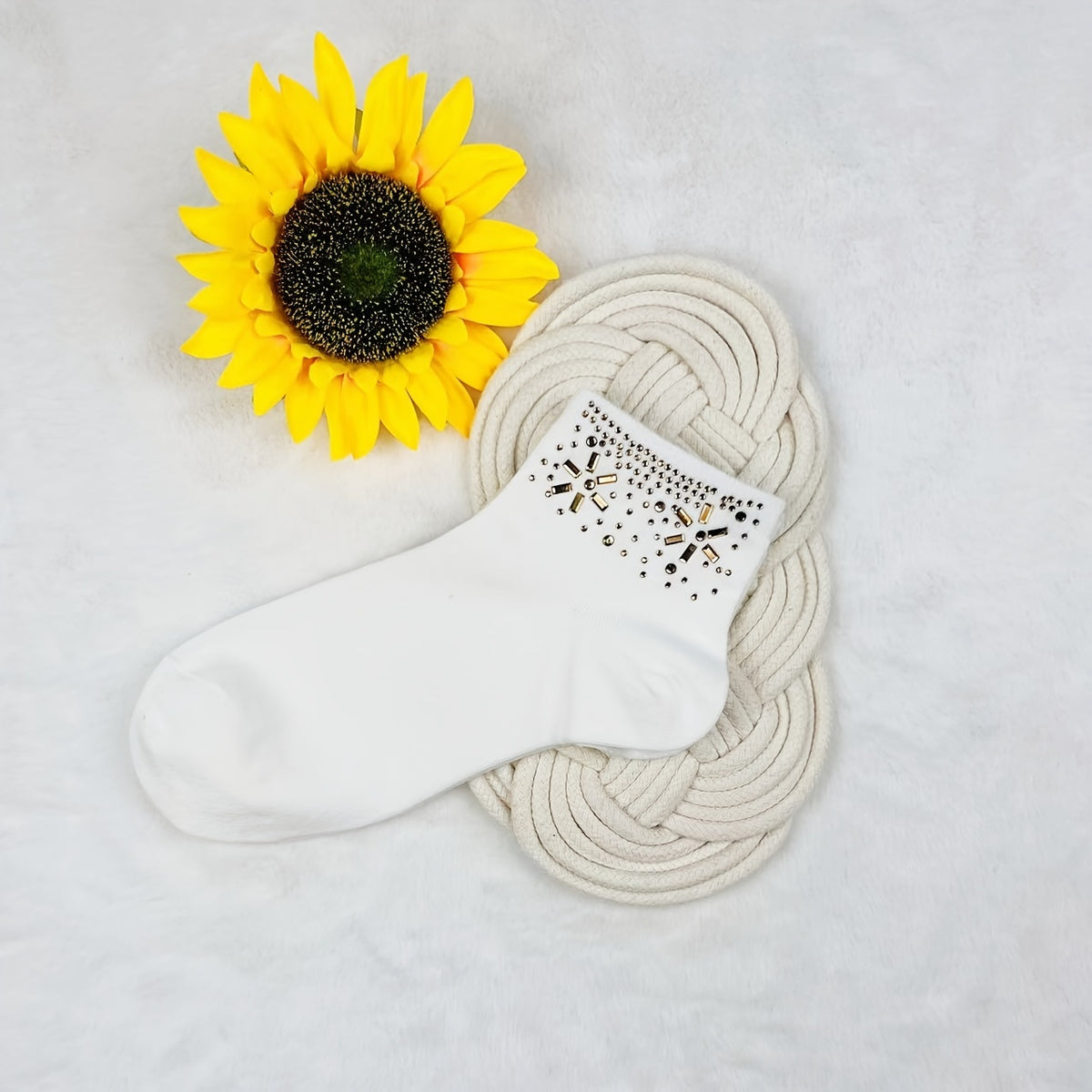 Sparkle Rhinestone Crew Socks for Women