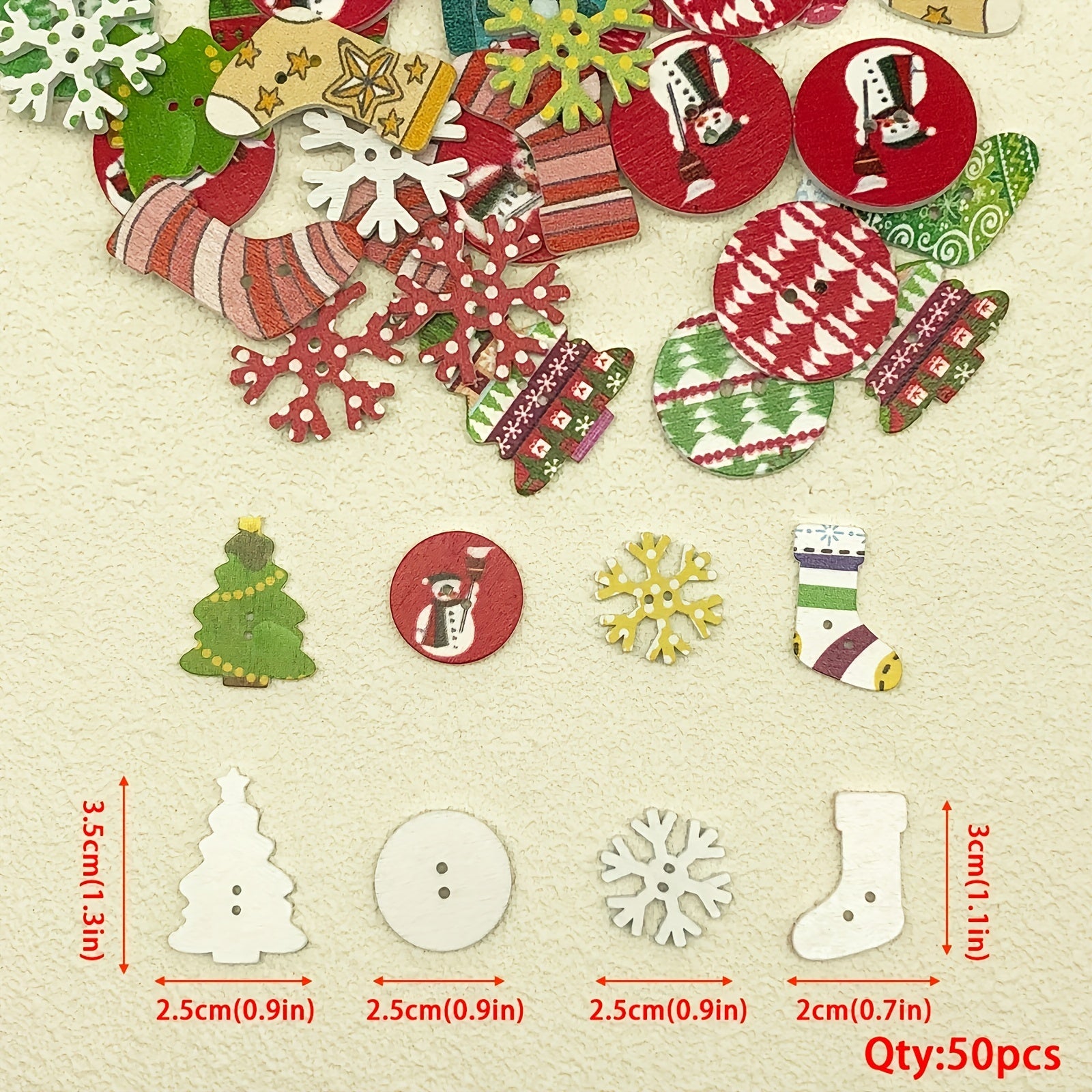 50pcs Christmas Mixed Wooden Crafts Buttons Snowflake Sewing DIY Decorative