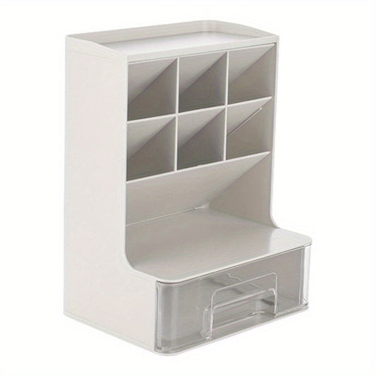 Pen Holder Desktop Storage Rack with 7 Compartments and 1 Drawer