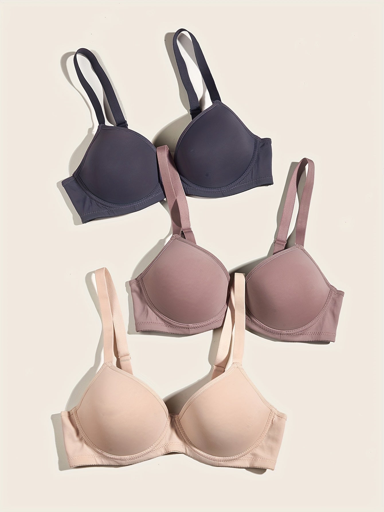 3pcs Solid T Shirt Bras Comfortable Push Up Bra Women's Lingerie