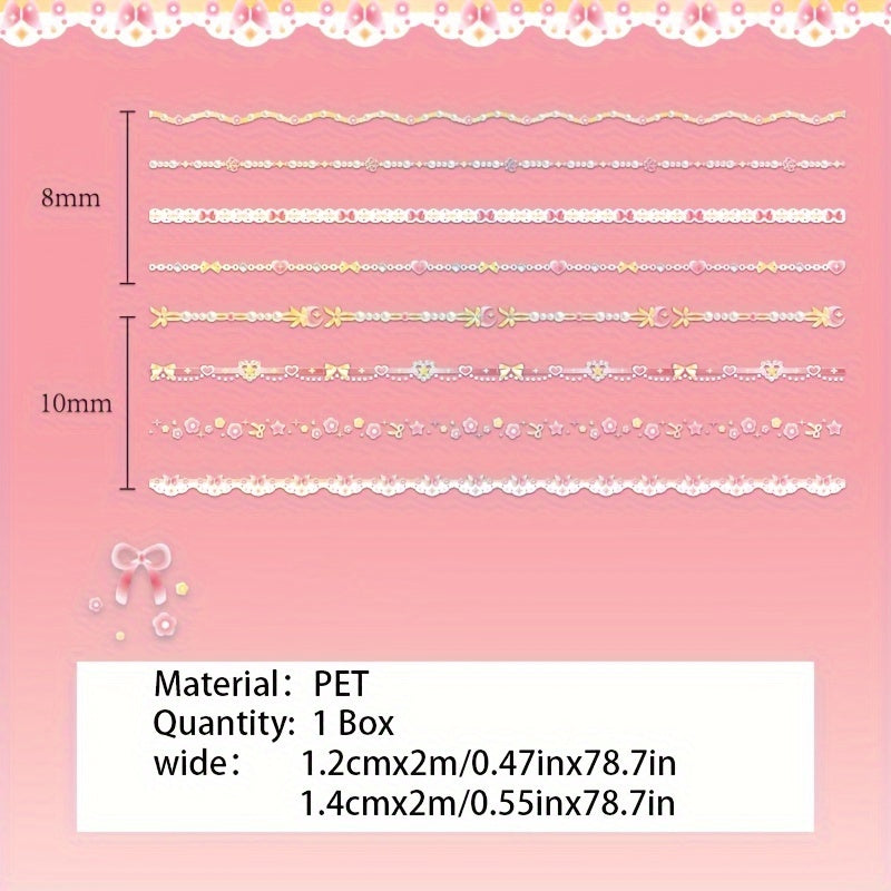 8 Rolls Lace PET Scrapbooking Tapes for DIY Decorative Material