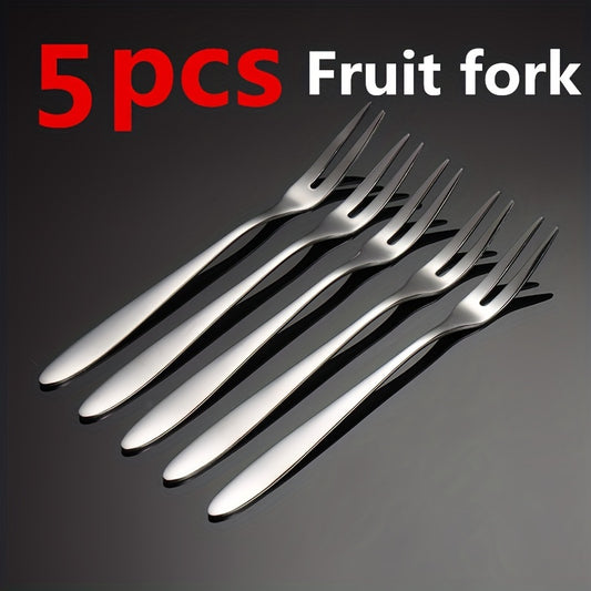 5PCS Stainless Steel Fruit Fork Dessert Fork Portable Small Cake Stick