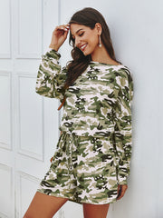 Camouflage Print Off Shoulder Jumpsuit Long Sleeve Women's Clothing