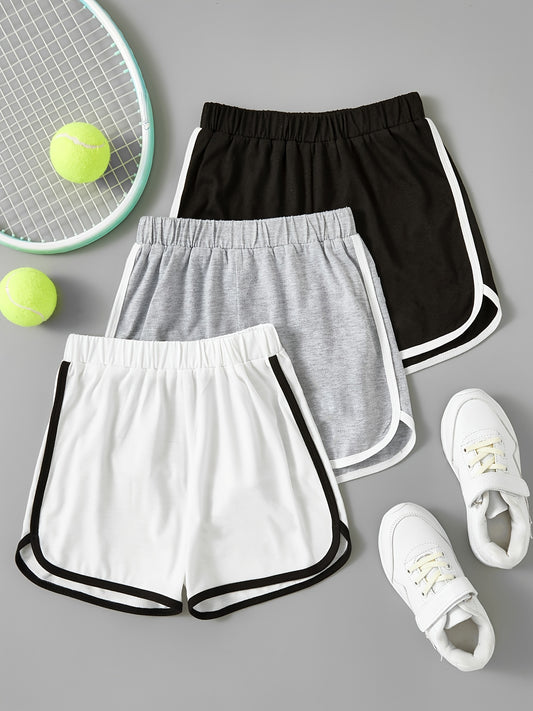 3pcs Girls Elastic Waist Sports Shorts for Summer