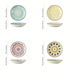 4 Pcs Ceramic Plate 20 32 Cm Floral Pattern Porcelain Dinner Plate
