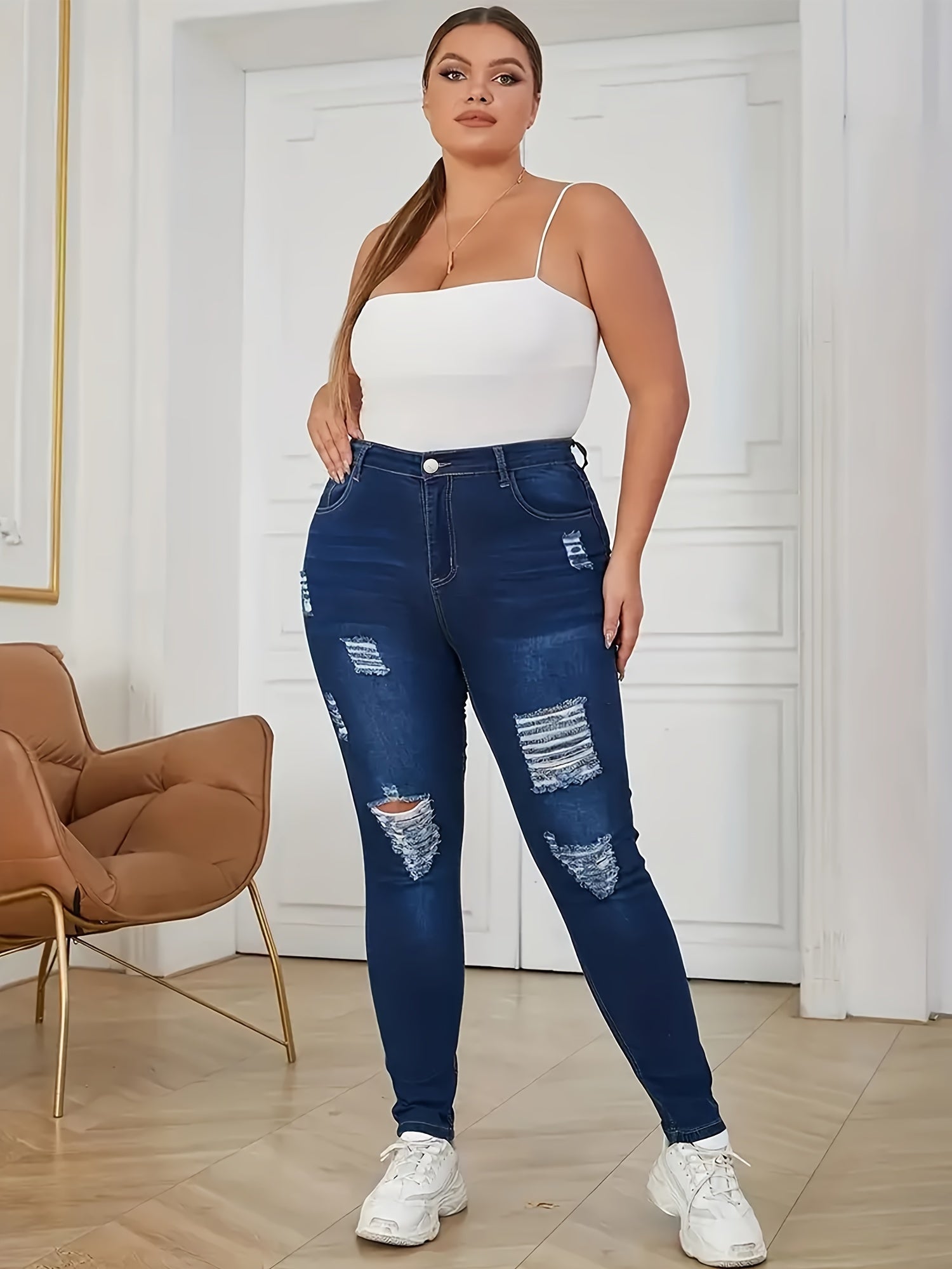  Solid Ripped High Rise Skinny Jeans