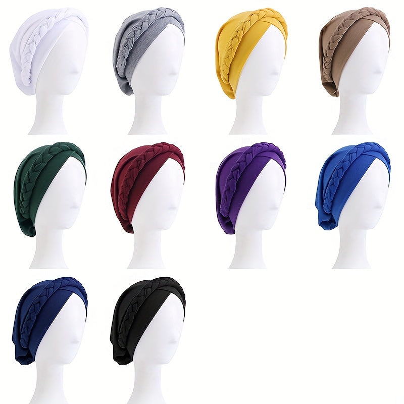 Classic Braid Cross Turban Hat Solid Head Wrap Stretchy Hijab Beanie Cap