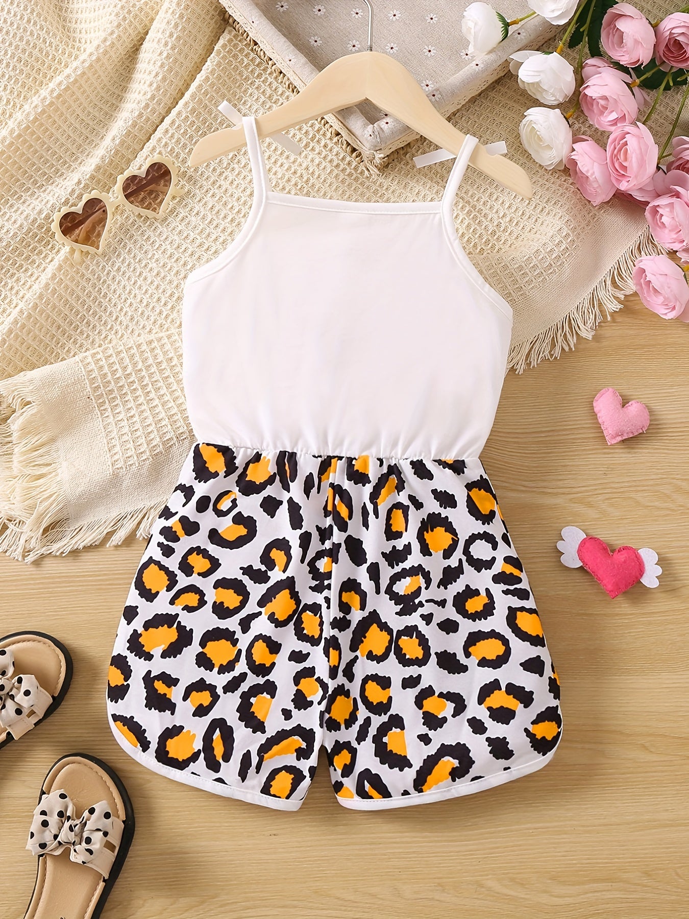 Toddler Girls Heart Leopard Cami Jumpsuit Romper Summer Clothes