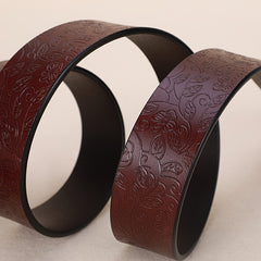 Embossed Cowhide Leather Belt with Square Buckle