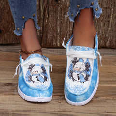 Christmas Snowman Print Low Top Sneakers Lightweight Casual Walking Shoes