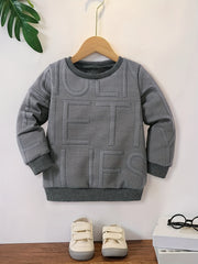 Boys Casual Letter Textured Pullover Sweatshirt