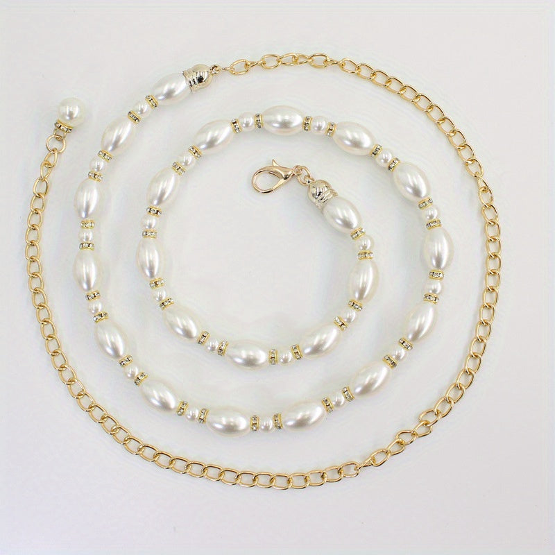 Faux Pearl Chain Belt Metal Waistband Women Dress Girdle