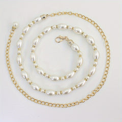 Faux Pearl Chain Belt Metal Waistband Women Dress Girdle