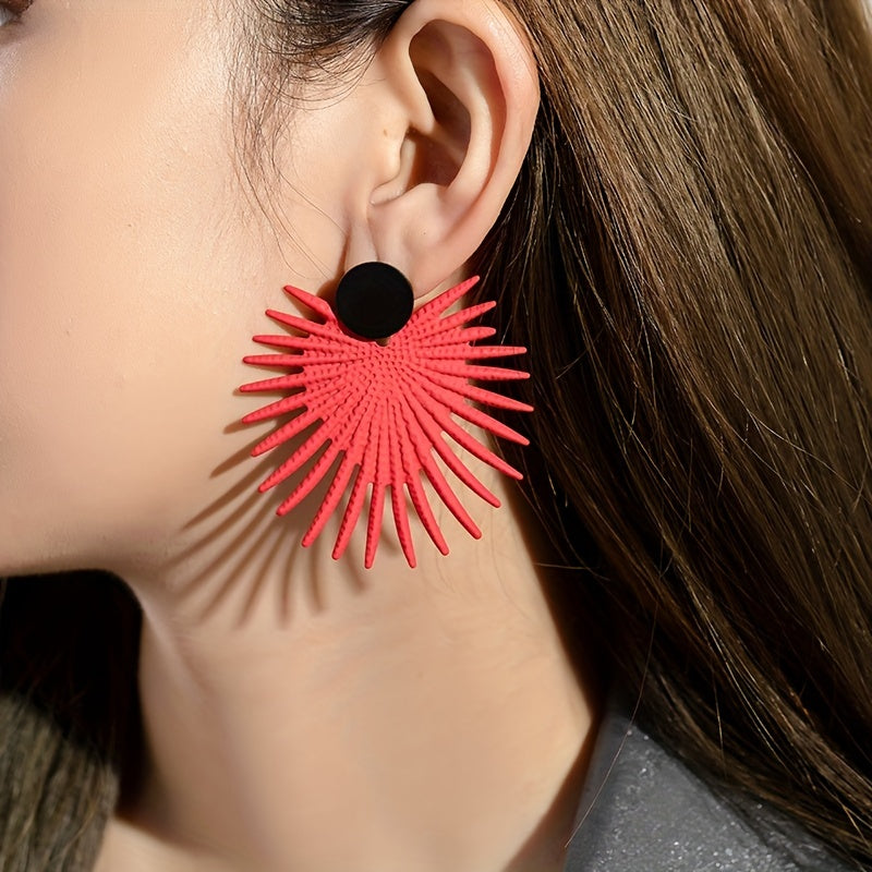 Fan Shape Dangle Earrings Punk Style Iron Jewelry