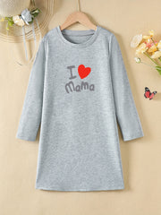 Girls' 'I Love Mama' Print A line Dress Spring Fall Kids Clothes