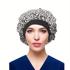 Leopard Flower Print Satin Bonnet Silk Night Sleep Cap
