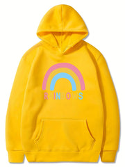 Girls Rainbow Print Hooded Sweatshirt Top