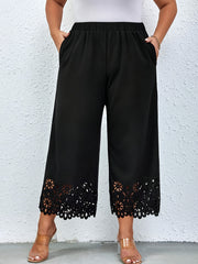  Pants Women's Plus Solid Scallop Trim Elastic High Rise