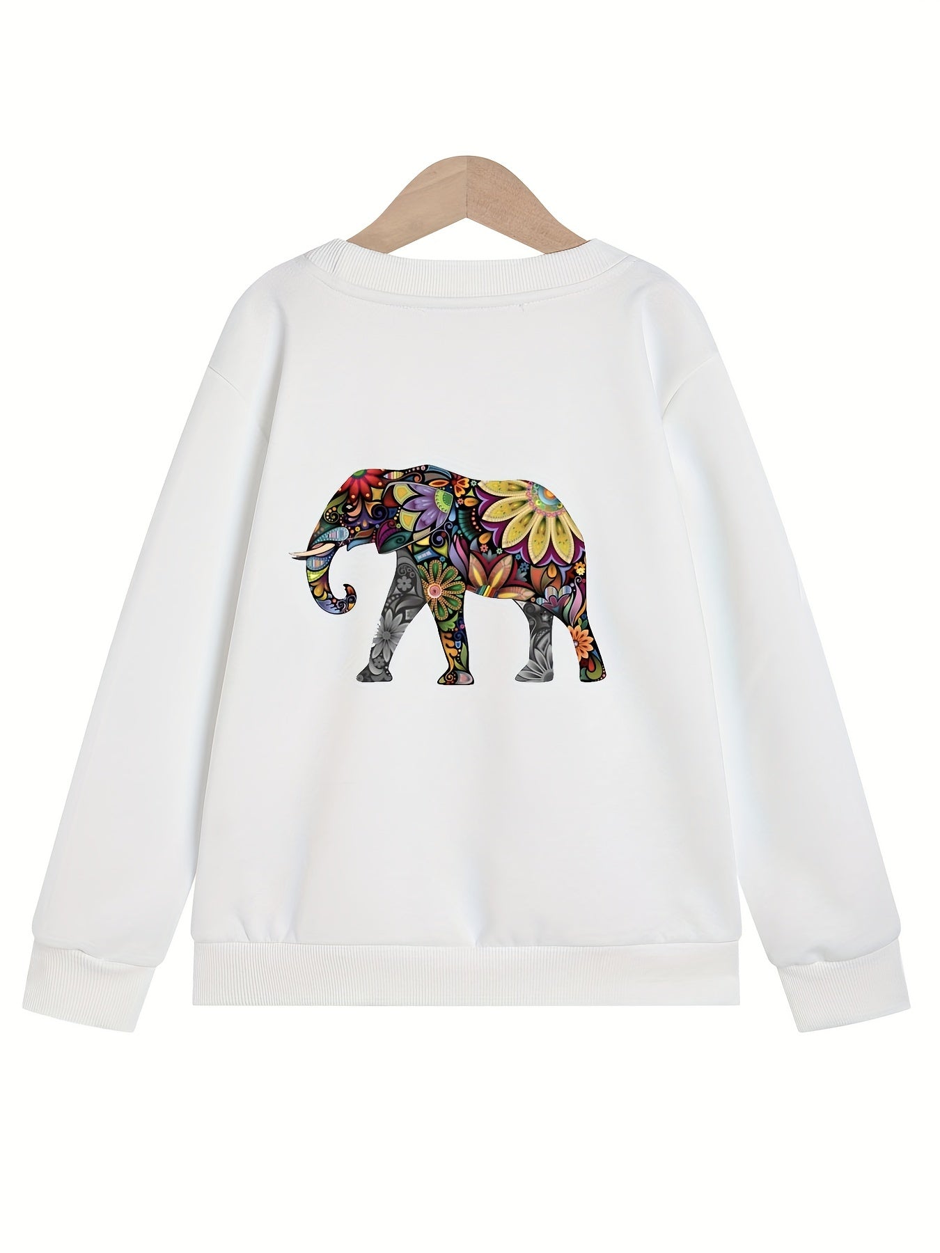 Floral Elephant Girls' Sweatshirt Pullover for Fall Winter
