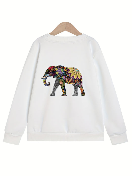 Floral Elephant Girls' Sweatshirt Pullover for Fall Winter