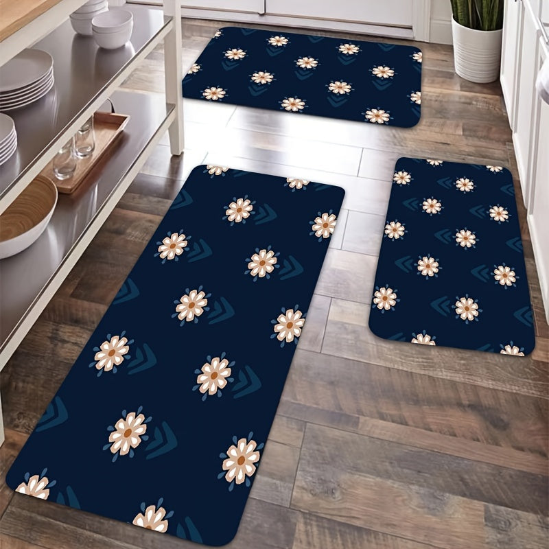 Daisies Print Kitchen Mat Flowers Pattern Carpet Machine Washable Rug