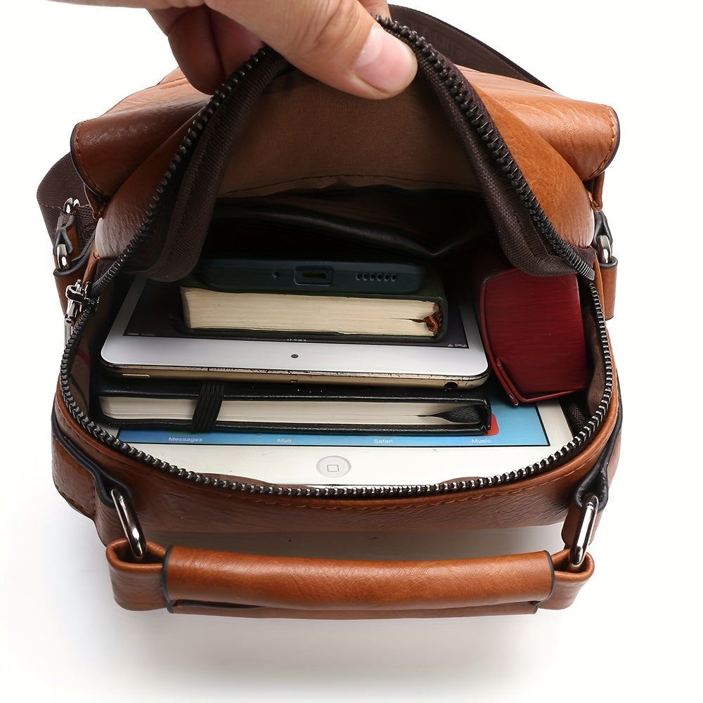 Men's Vertical Leather Shoulder Bag Cross Body Messenger Bag