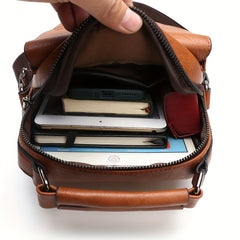 Men's Vertical Leather Shoulder Bag Cross Body Messenger Bag